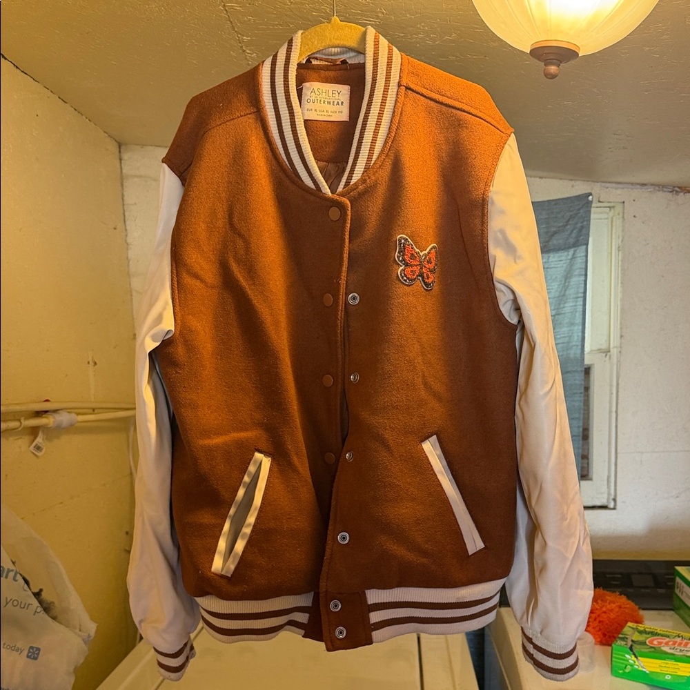Ashley Collection Brown and White Varsity Jacket